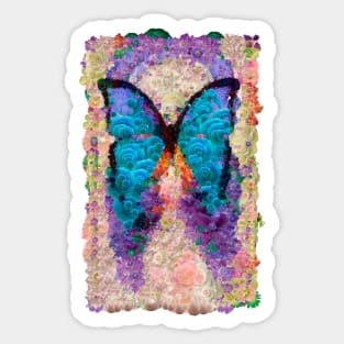 Romantic blue butterfly with flowers exotic design Sticker